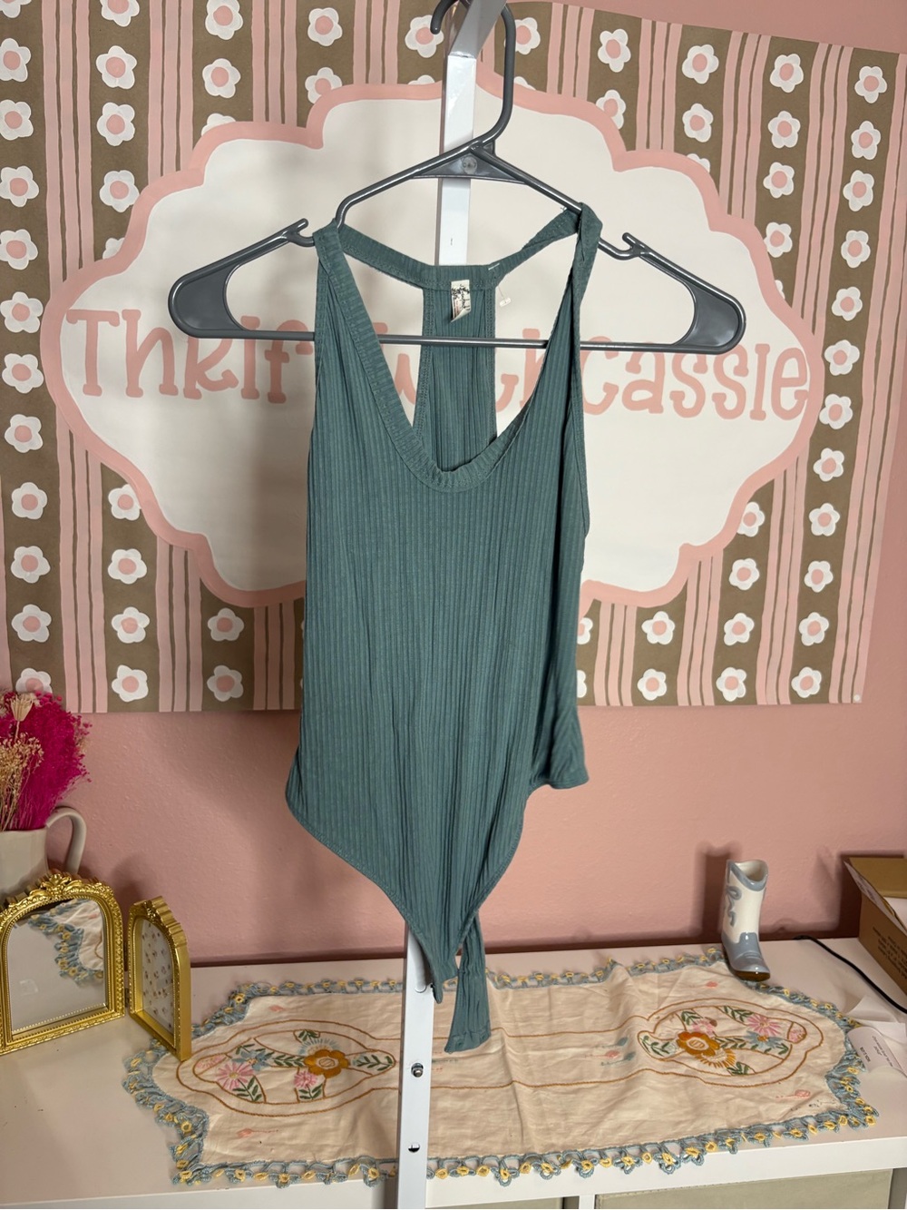 Free people Ribbed Racerback Bodysuit in Sage Green